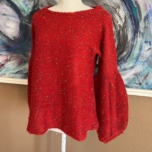 Anthropologie Blue Tassel Bell Sleeve Chunky Knit Sweater, M